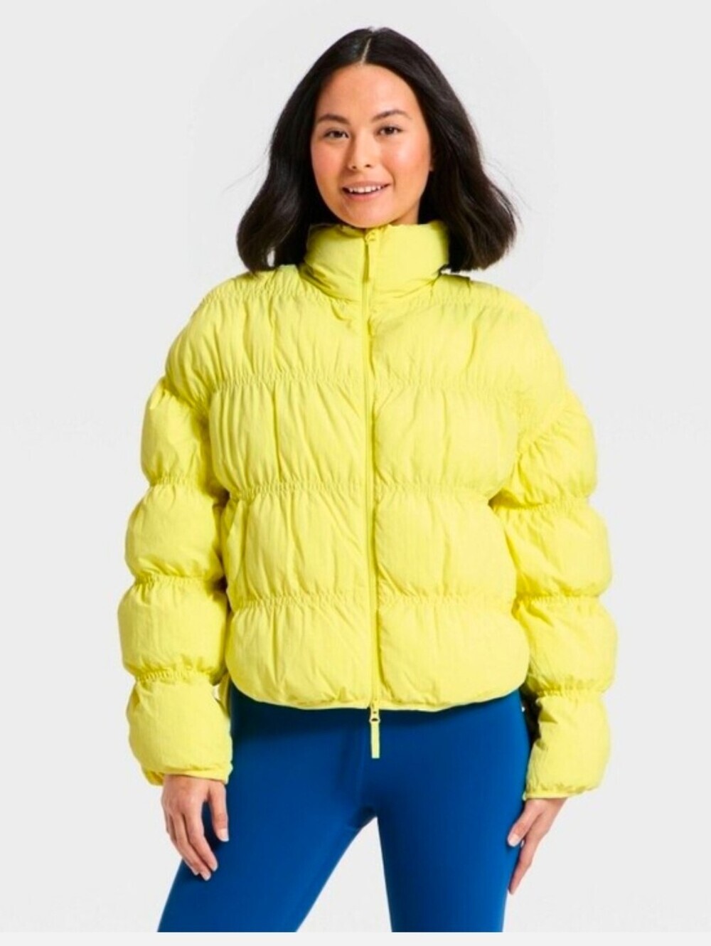 JOYLAB Women's Puffer Jacket - Yellow Side Pockets Loose Fit Size L